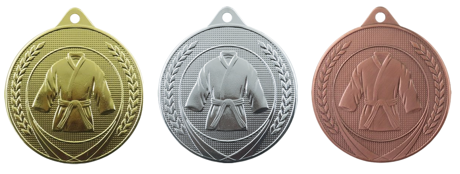 Judo- Karate ME611 Medaille Ø 50 mm goud zilver-brons Compleet